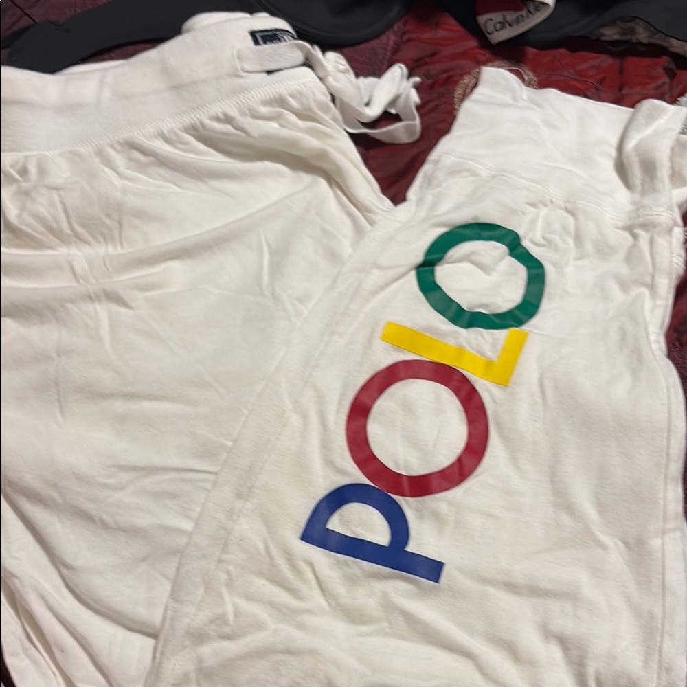 Polo by Ralph Lauren White Sweatpants with Multicolor Logo